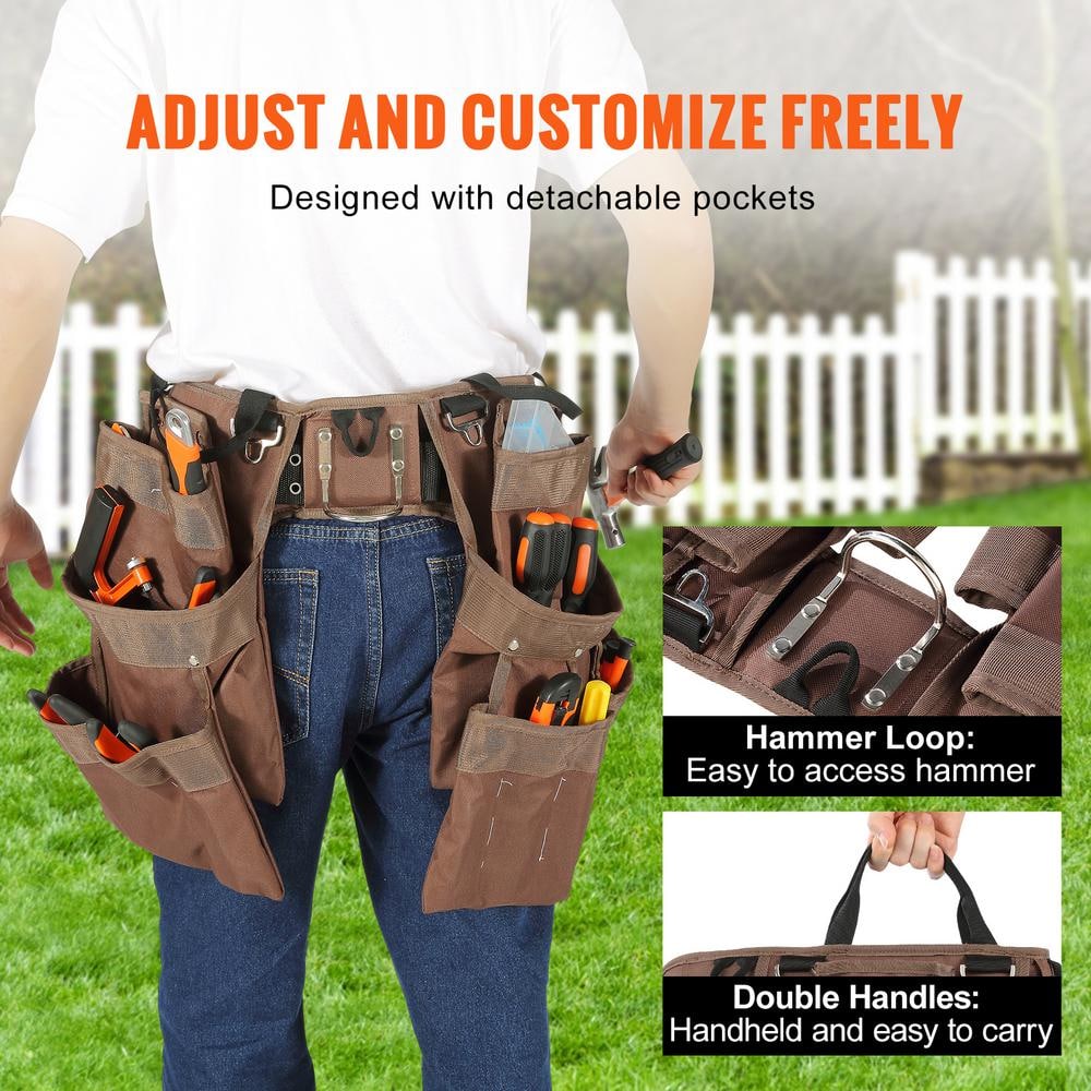 19 Pockets ool Belt, Adjusts from 32 in. to 54 in. Polyester Heavy Duty Tool Pouch Bag, Detachable Tool Bag - Hercitys