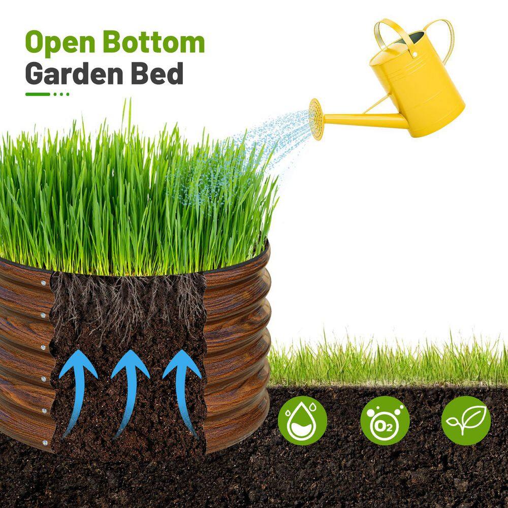 2x2x1.5 ft. Round Metal Outdoor Planter Box, Raised Garden Bed for Planting Vegetables, Fruits, Flowers, Brown-2-Pieces - Hercitys