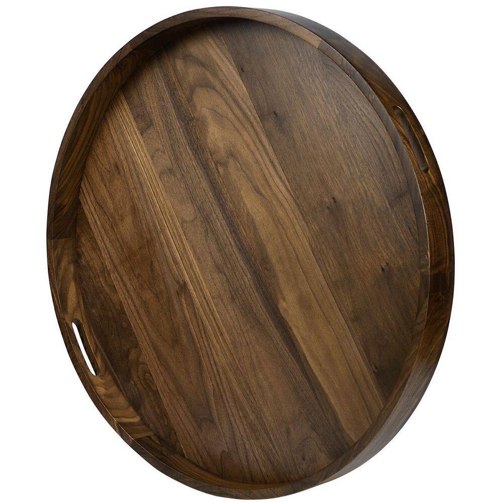 26 in. W x 2.4 in. H x 26 in. D Brown Walnut Wood Serving Trays Round - Hercitys