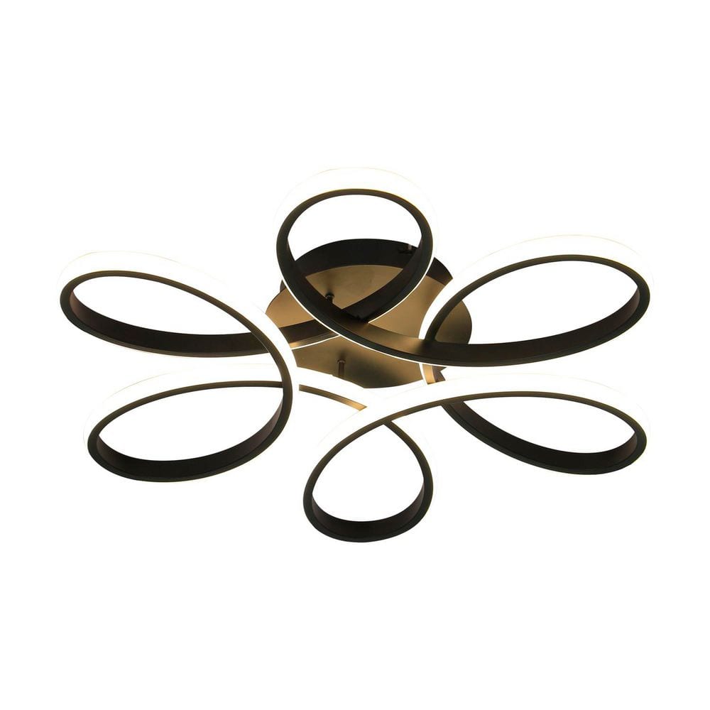 23.2 in. LED 45-Watt Modern Flower Black Semi-Flush Mount for Bedroom Living Room, 3000K Triac Dimmable - Hercitys