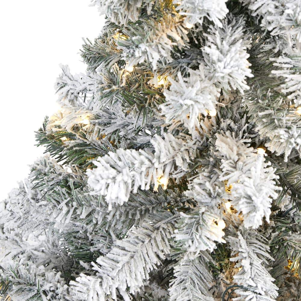4 ft. Pre-lit Flocked Rock Springs Spruce Artificial Christmas Tree with 100 Clear LED Lights - Hercitys