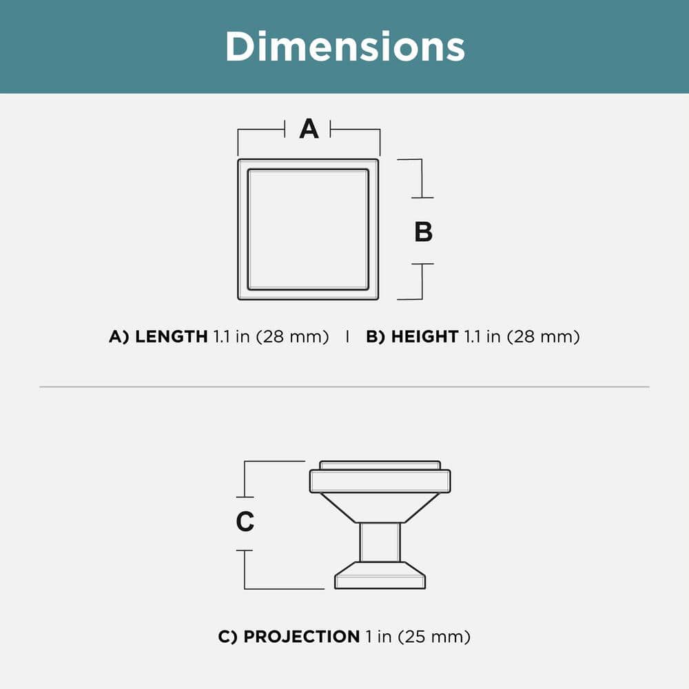 10-Pack Classic Square 1-1/9 in. (28 mm) Champagne Bronze Cabinet Knob - Hercitys