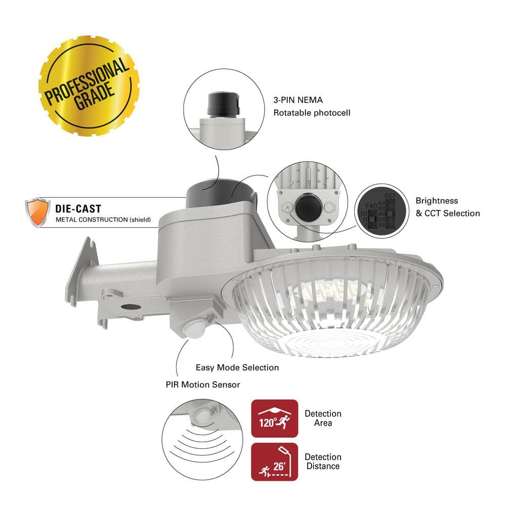 250-Watt Equivalent Integrated LED, Gray Area Light Motion Sensing, 9000 Lumens - Hercitys
