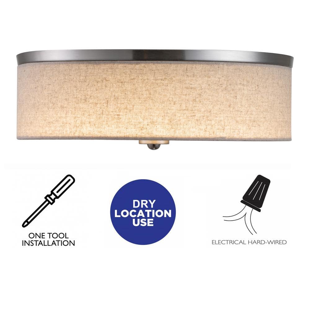 15 in. Brushed Nickel Dimmable 23-Watt Selectable LED Flush Mount Ceiling Light 3000K/4000K/5000K with Fabric Shade - Hercitys