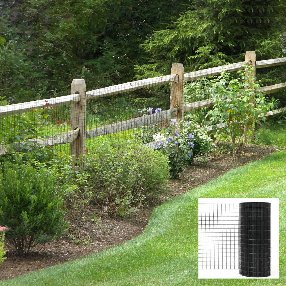 2 ft. x 50 ft. Black Vinyl Coated Hardware Cloth, 24 in. H PVC Coated Welded Wire Mesh Fence, Metal Garden Fence - Hercitys