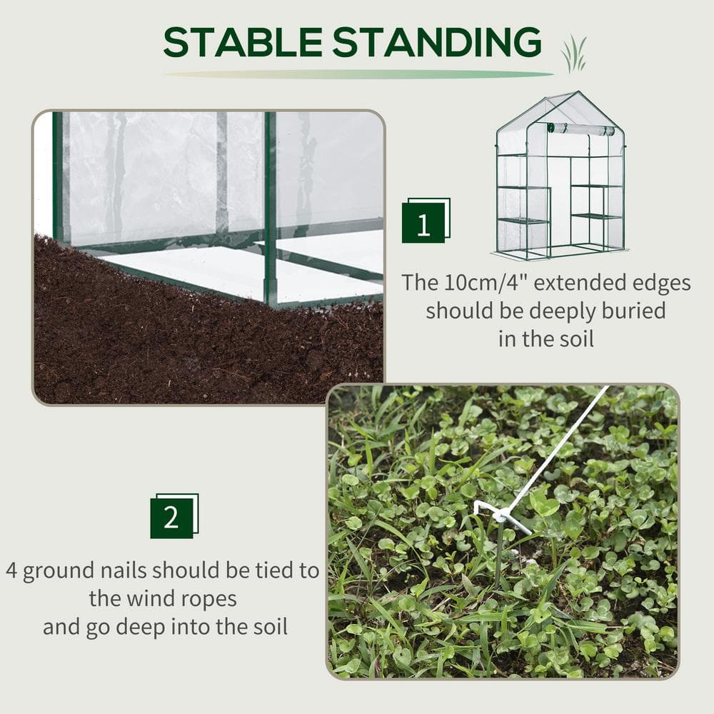 29 in. W x 56 72 in. D x 77 72 in. H Steel Dark Green Walk-in Greenhouse with 3-Tier Shelving - Hercitys