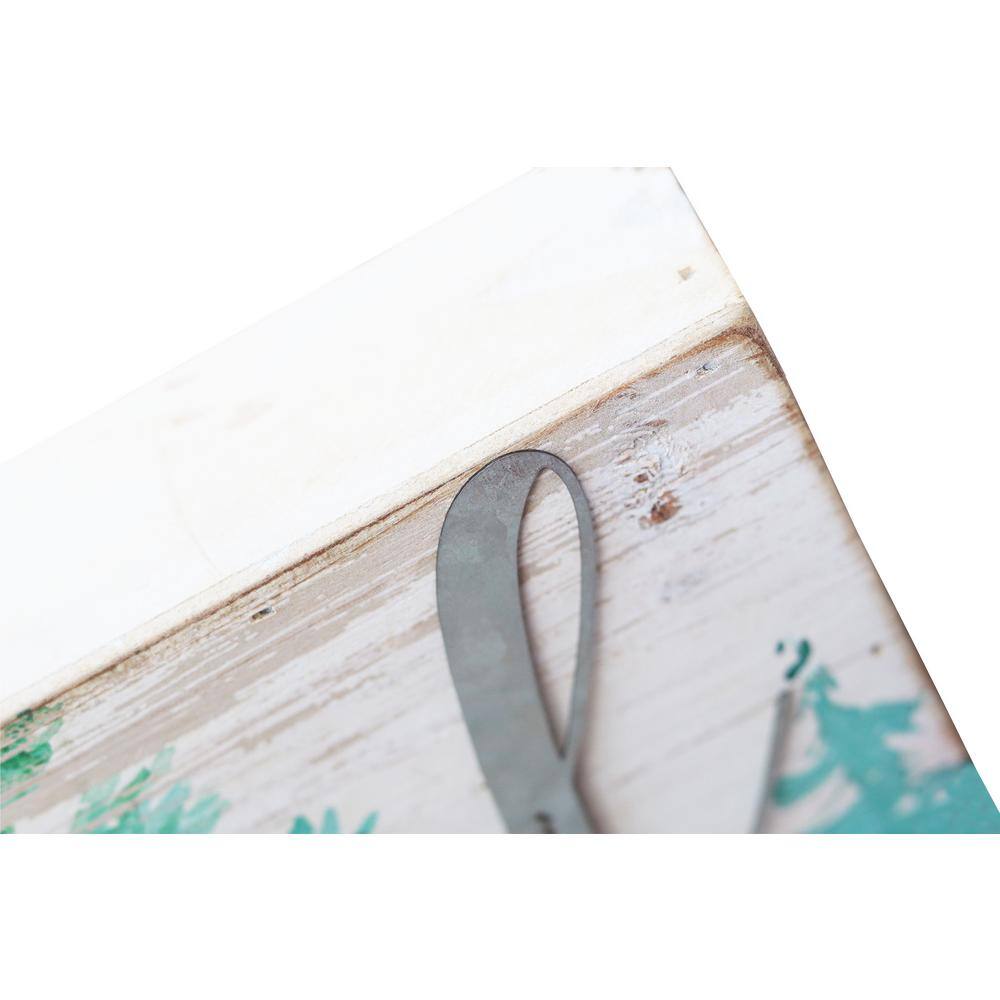 3.5 in. White Green Wood Christmas Tabletop Sign with Galvanized Metal Letters – Noel - Hercitys