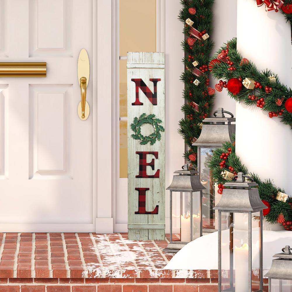48 in. White And Red Wooden Noel Christmas Wall Sign - Hercitys