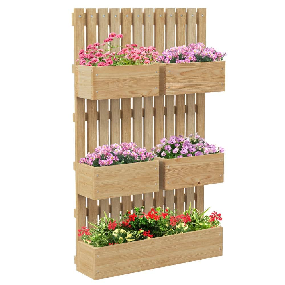 5-Box Raised Garden Bed with Trellis – Adjustable Wall-Mounted Wood Planter Set for Climbing Plants and Flowers - Hercitys
