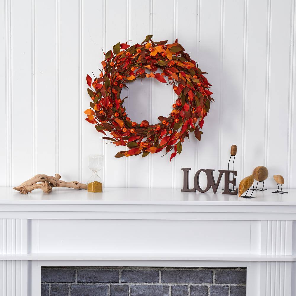 20 in. Harvest Leaf and Mini Pumpkin Artificial Wreath - Hercitys
