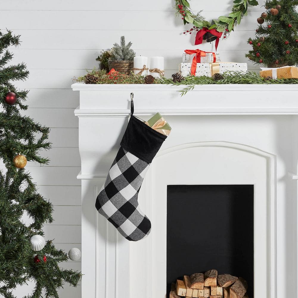 20 in. Annie Black Check Farmhouse Christmas Stocking - Hercitys