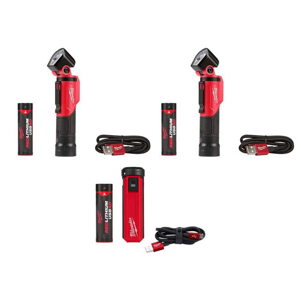 500 Lumens LED Pivoting REDLITHIUM USB Flashlight (2-Pack) with USB Charger and Power Source - Hercitys