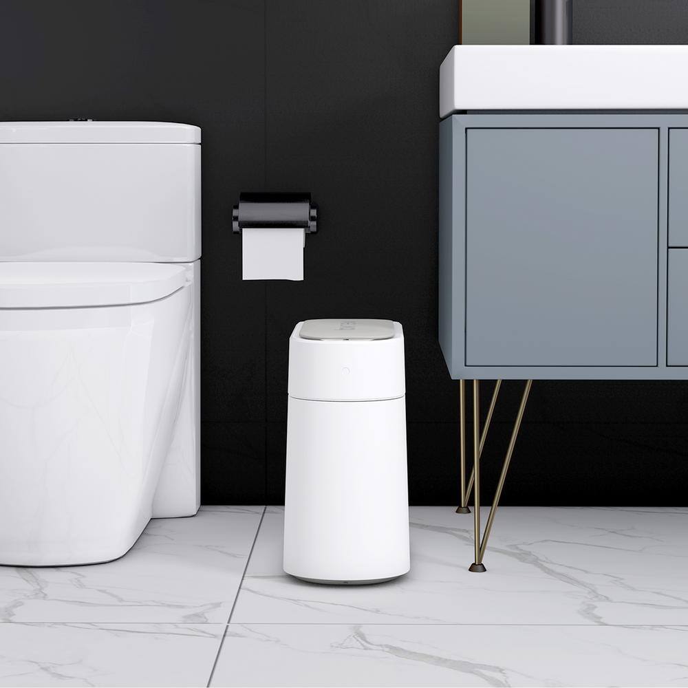 3.4 Gal. White Plastic Smart Trash Can - Hercitys