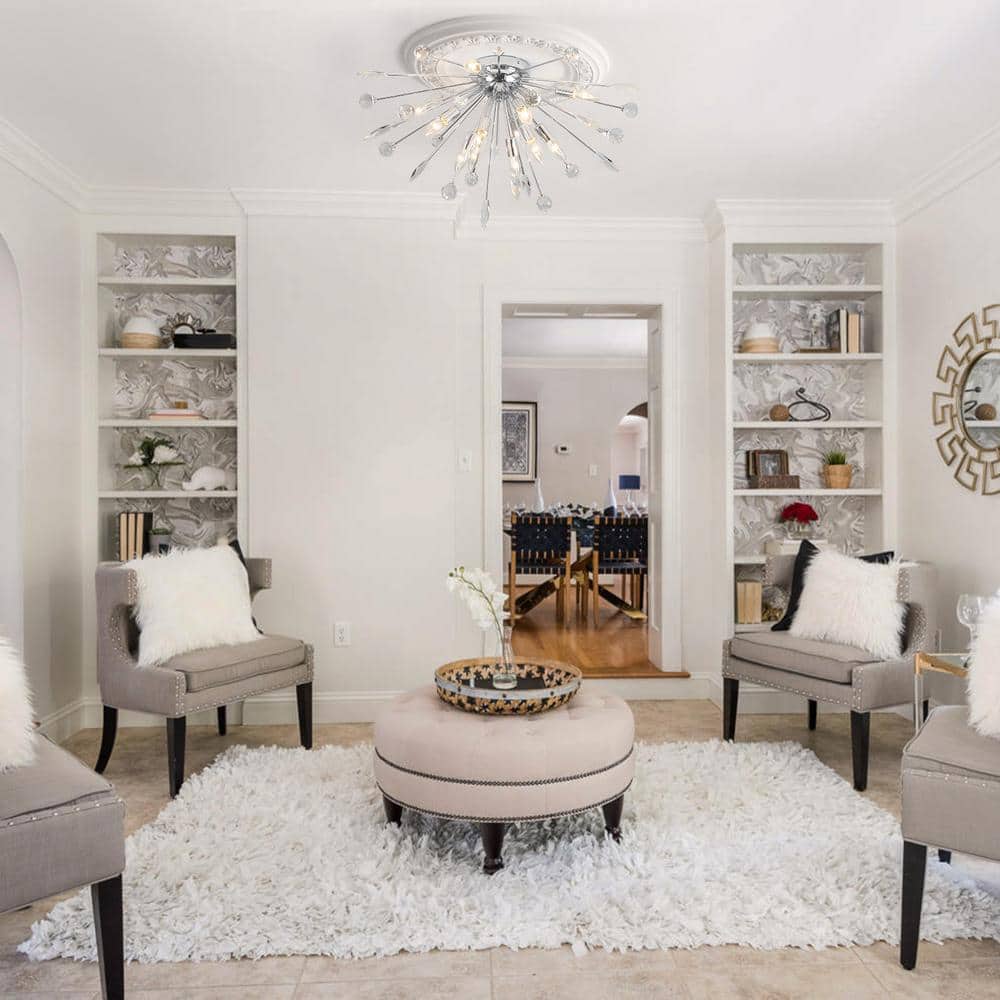 31.5 in. 12-Light Chrome Sputnik Firework Crystal Flush Mount Ceiling Light - Hercitys