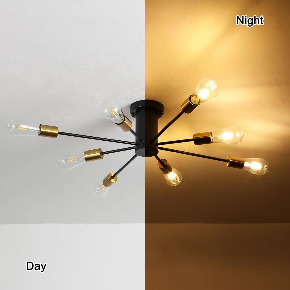 30.12 in. 8-Light Black and Gold Sputnik Transitional Flush Mount Ceiling Lights - Hercitys