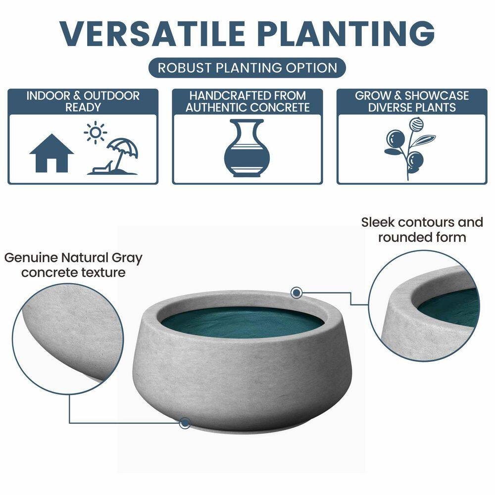 13 in. Medium Natural Gray(Premium Inner) Concrete Round Planter / Pot with Drainage Holes - Hercitys