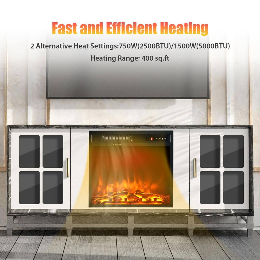 20 in. 1500-Watt Freestanding and Recessed Heater Electric Fireplace Log Flame Remote in Black - Hercitys