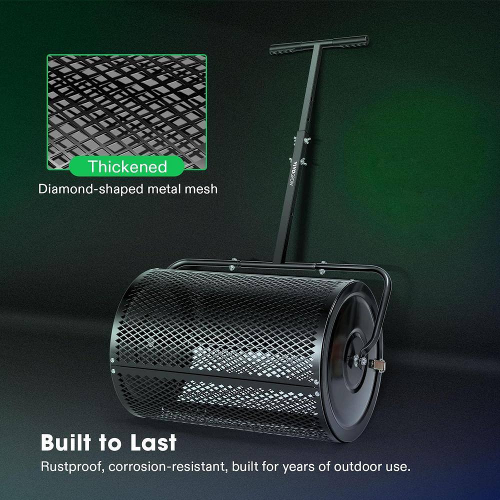 132 lbs. 24 in. Steel Compost Spreader with Adjustable T-Shaped Handle in Black - Hercitys