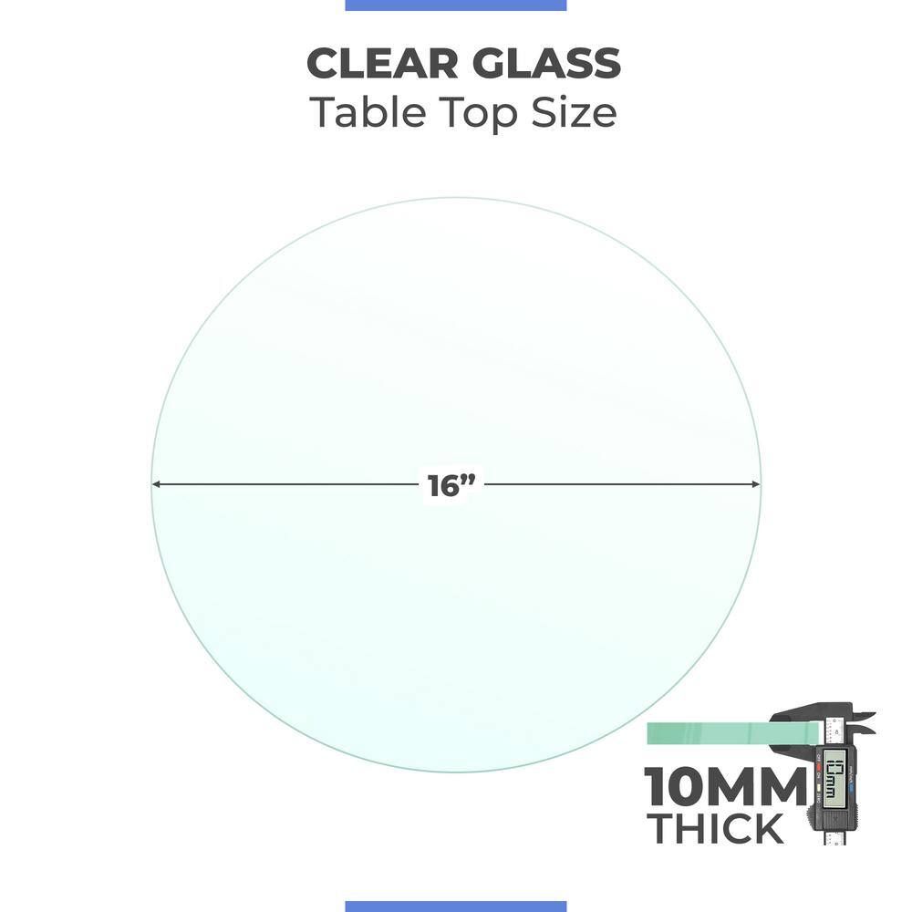 16 in. Clear Round Glass Table Top, 3/8 in. Thickness Tempered Flat Edge Polished - Hercitys