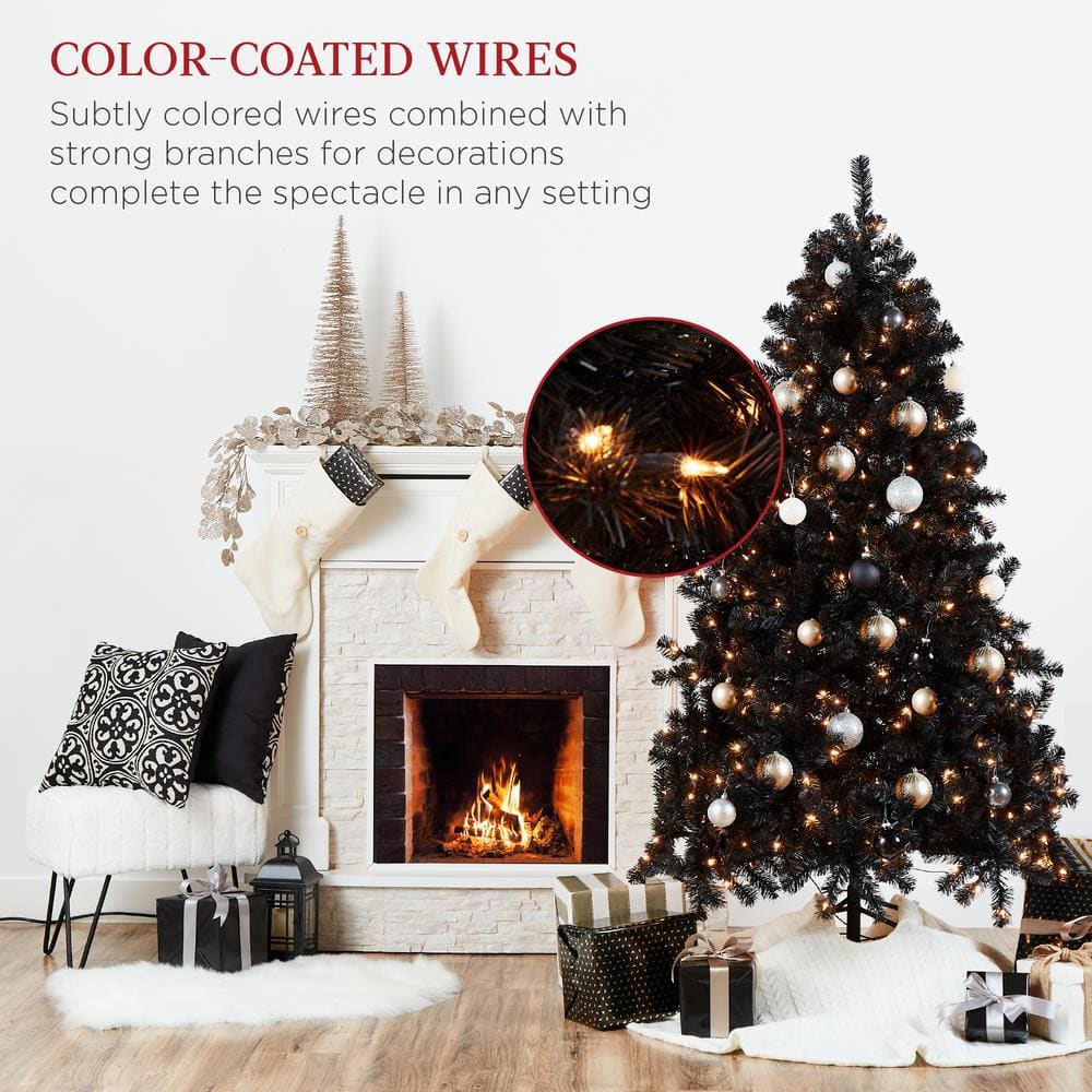 4.5 ft. Black Pre-Lit Artificial Christmas Tree with 175-Warm White Lights - Hercitys