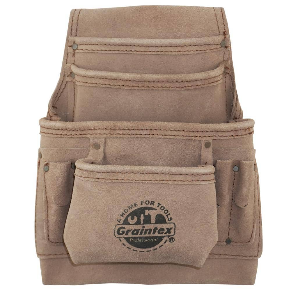 10-Pocket Beige Leather Suede Nail & Tool Pouch - Hercitys
