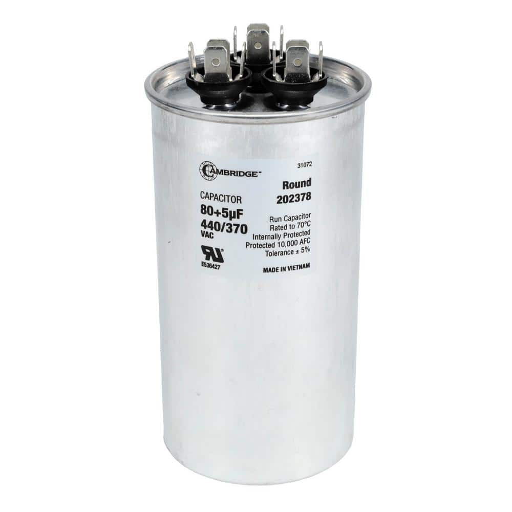 2.36 in. x 2.36 in. x 4.53 in. Aluminum 80 Plus 5 MFD, 440-Volt/370-Volt Dual Round Run Capacitor (1-Pack) - Hercitys