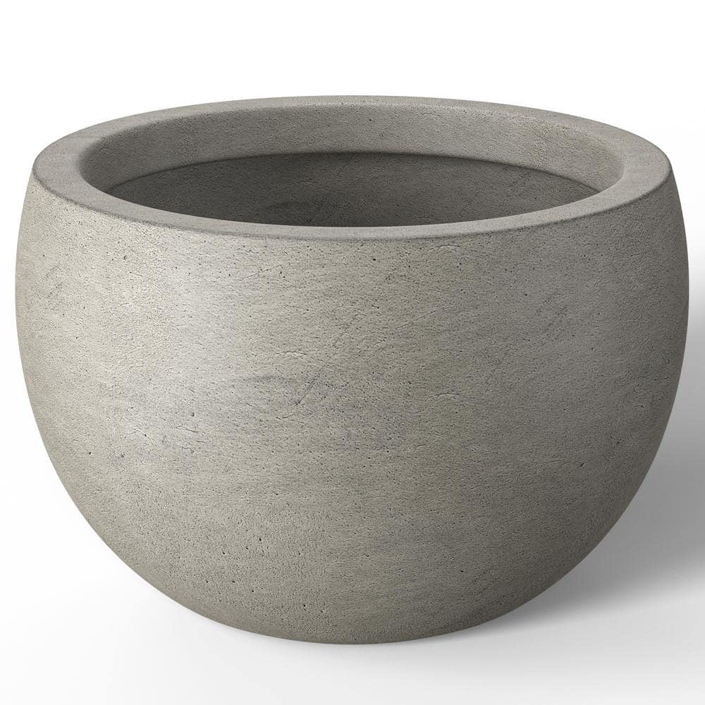 19 in. Large Light Gray Concrete Round  Planter / Pot with Drainage Holes - Hercitys