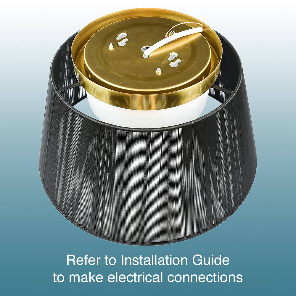 13 in. Black Mesh Japandi Design LED Flush Mount Ceiling Light Matte Gold Housing 800 Lumens Adjustable CCT Dimmable - Hercitys