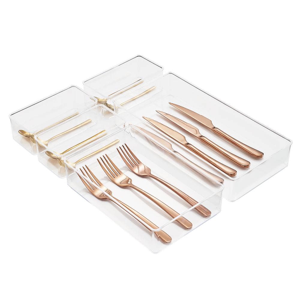 5-Piece Clear Storage Bins, Drawer Organizer for Makeup, Cosmetics, Skin Care, Vanity, and More - Hercitys