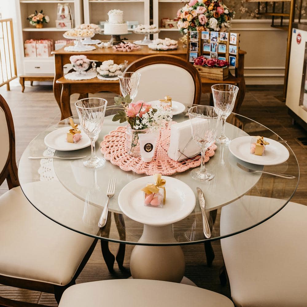 18 in. Clear Round Glass Table Top, 1/2 in. Thickness Tempered Flat Edge Polished - Hercitys