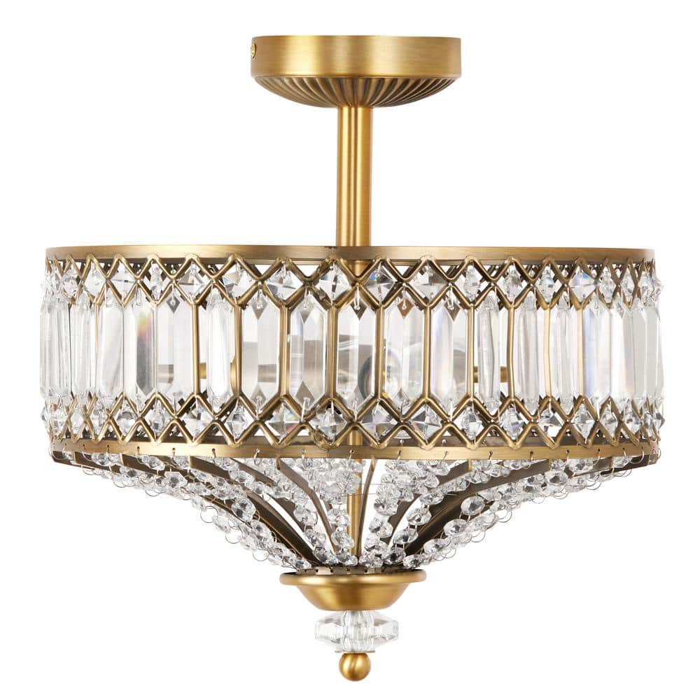 14.75 in. 2-Light Gold Semi-Flush Mount-Light with Tiered Jeweled Glass - Hercitys