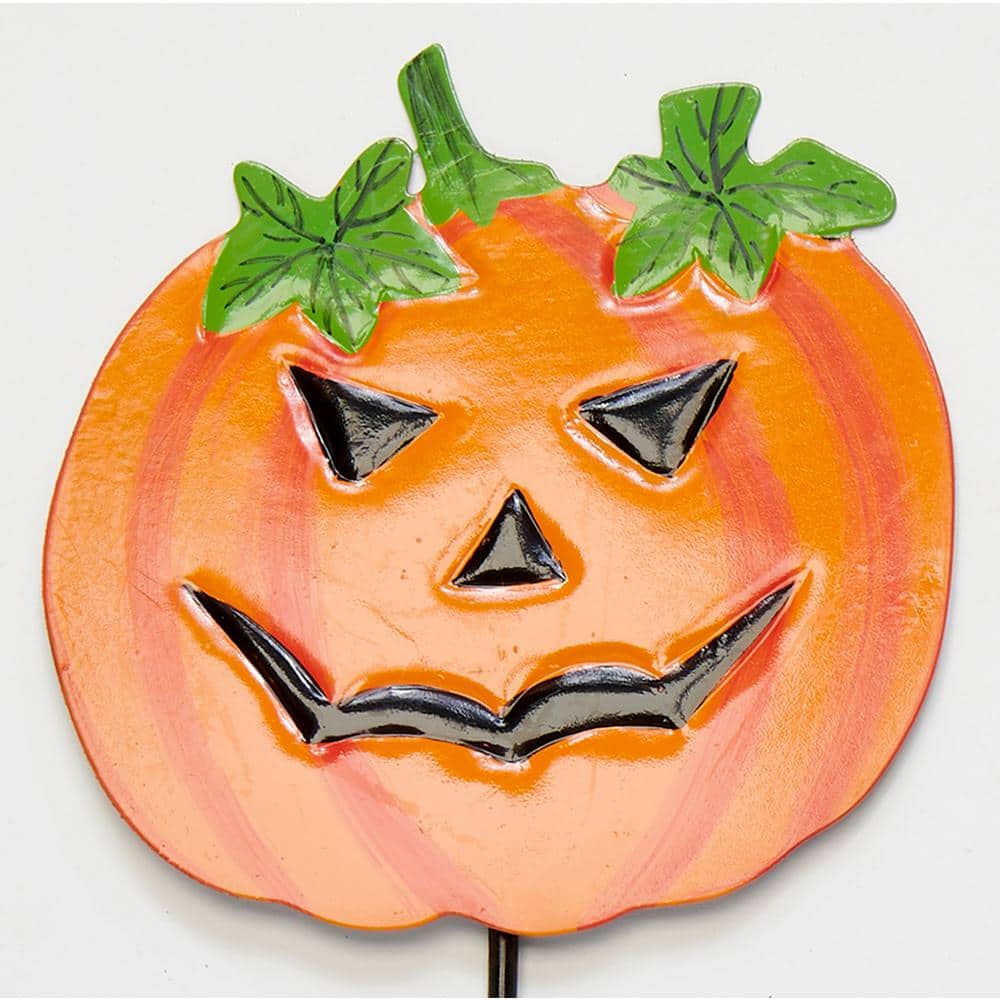 15 in. Iron Halloween Pumpkin Figure Pick Yard Stake, Set of 3 - Hercitys