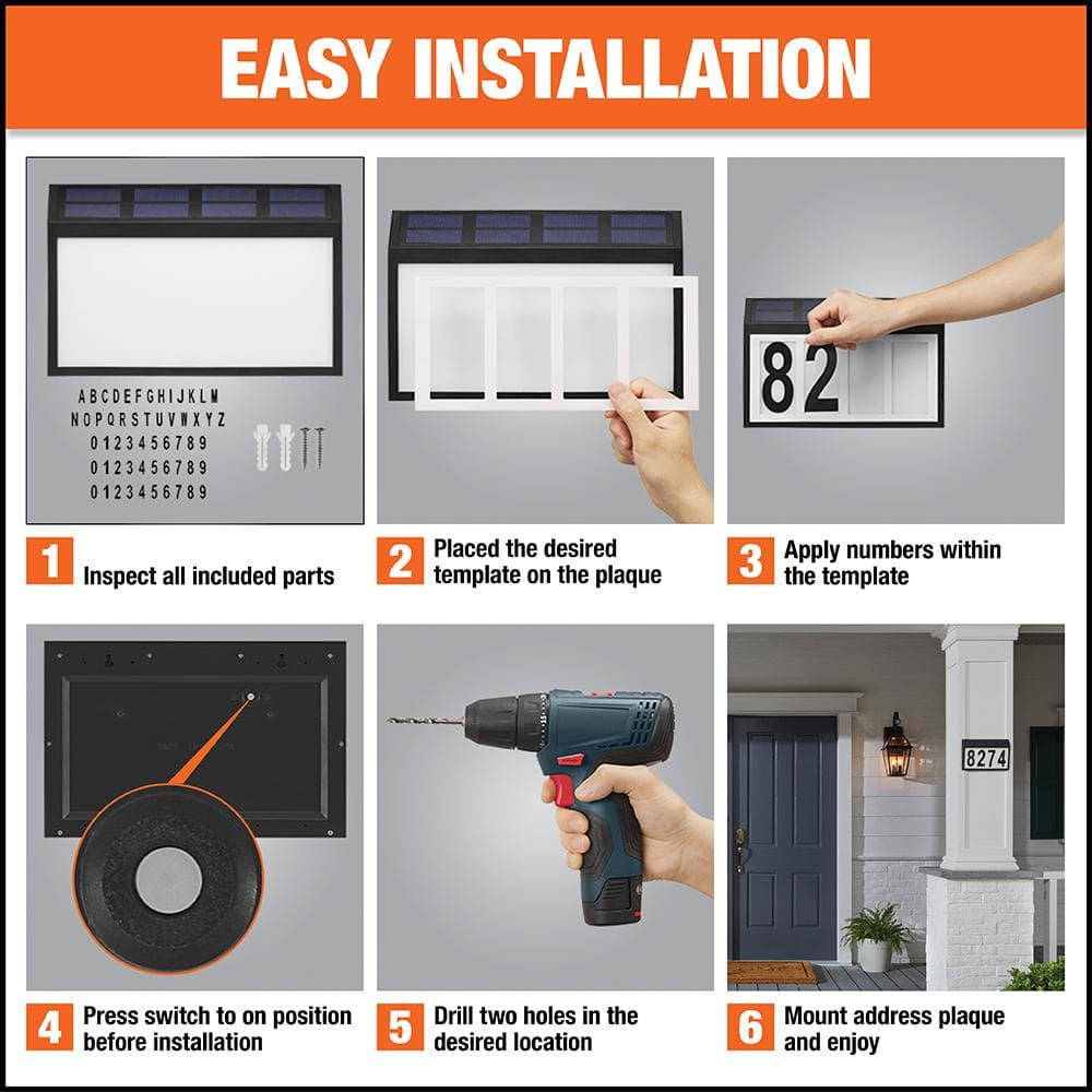 11 in. x 7 in. Black Solar Address Plaque - Hercitys