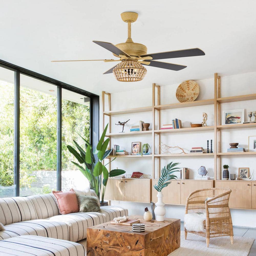 52 in. Indoor Weathered Gold Reversible Blade Ceiling Fan with Light Kit and Remote Control Included - Hercitys