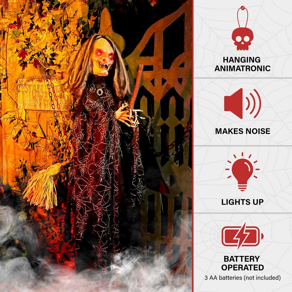4 ft. Animatronic Witch Door Greeter with Lights and Sound, Indoor/Covered Outdoor Halloween Decoration - Hercitys