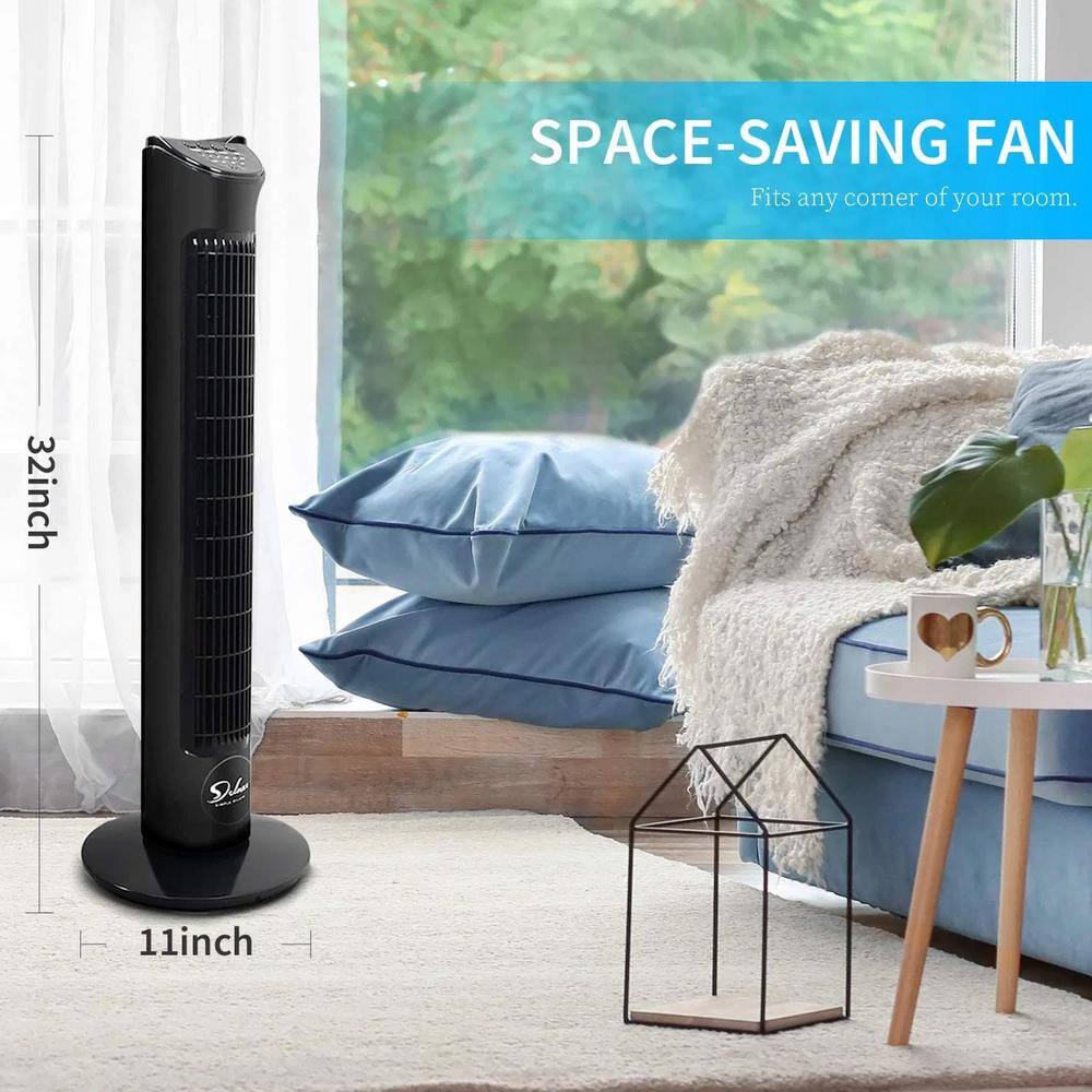32 in. 3 Fan Speeds Tower Fan in Black Finish Electric Oscillating 3-Modes, 9-Air Flow Settings with Remote Control - Hercitys