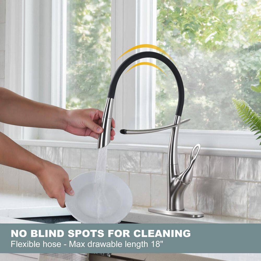 19.9 Magnetic 360 ° Spout Swivel Pull Down Sprayer Kitchen Faucet with Deckplate and Supply Line in Brushed Nickel - Hercitys