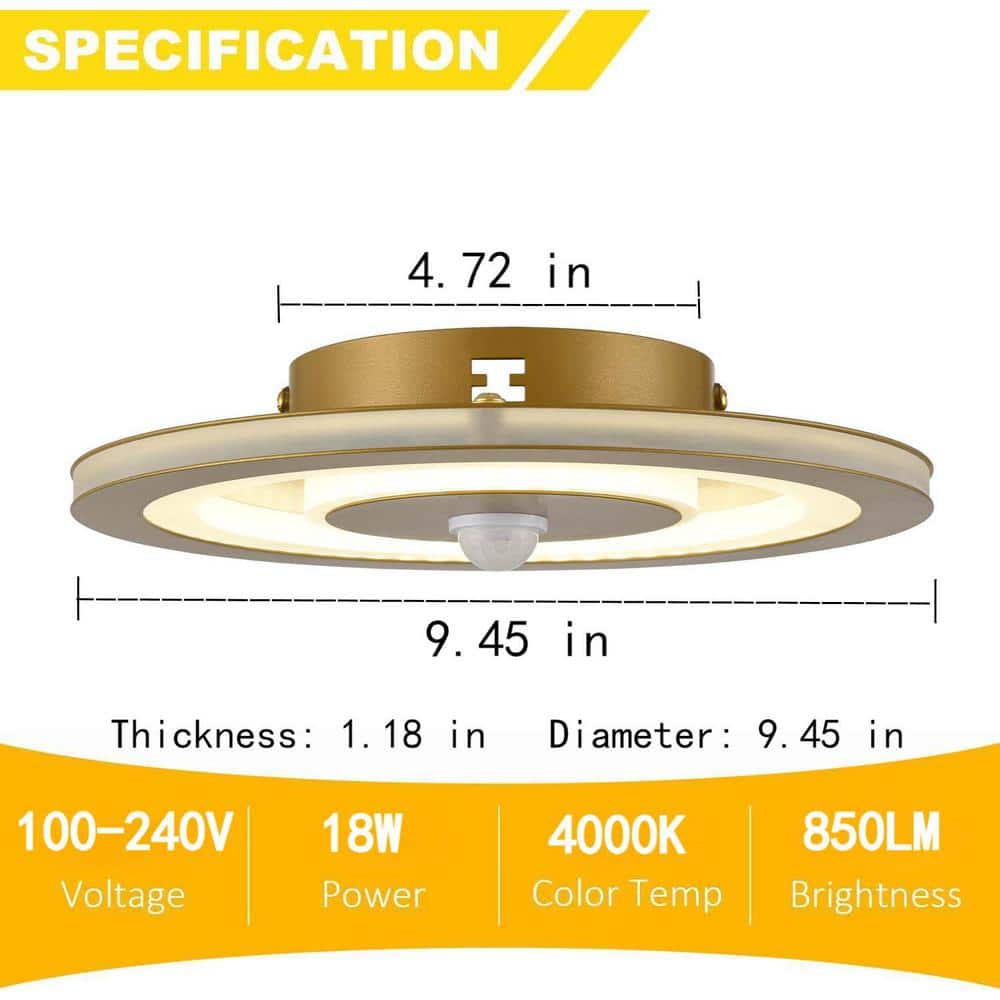 25 in. 1-Light Gold Flush Mount with No Glass Shade and No Bulbs Included 1-Pack - Hercitys