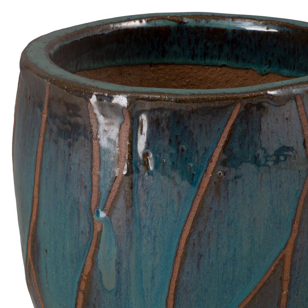 10 in. L x 12 in. H Teal Ceramic Round Planter - Hercitys