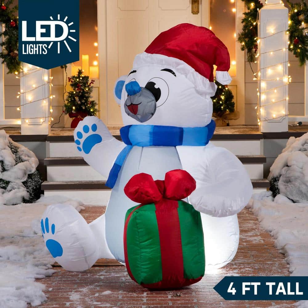 4 ft. Tall x 2 ft. W, White, Blue, Green and Red Plastic Waving Polar Bear Inflatable - Hercitys