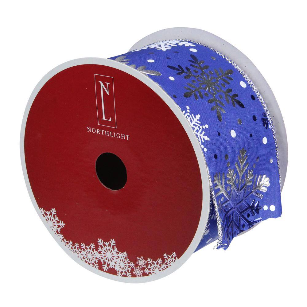 2.5 in. x 16 yds. Metallic Blue and Silver Snowflake Wired Craft Ribbon - Hercitys