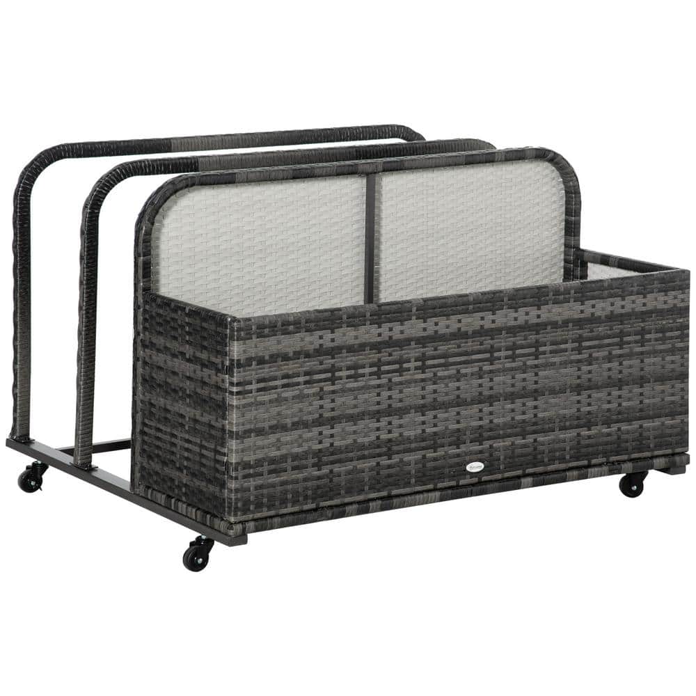 40 Gal. Grey Rattan Wicker Rolling Deck Box for Floats, Noodles, Paddles, Balls, Towels, Accessories - Hercitys