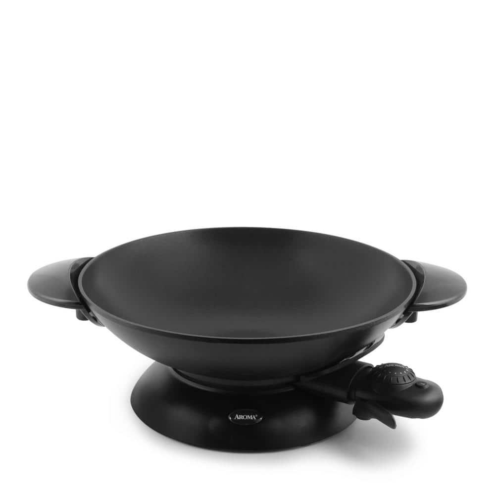 5 Qt. Black Cast Metal Non-Stick Electric Wok with Lid - Hercitys