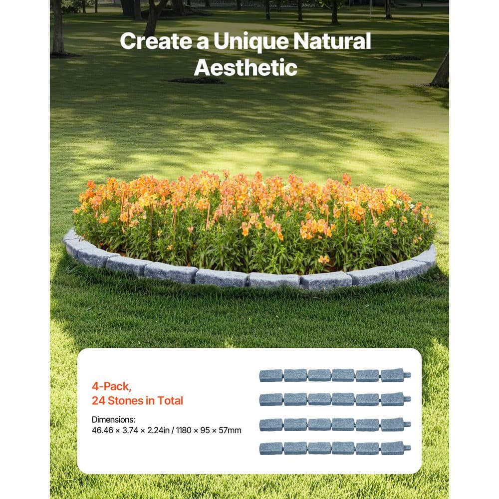 46.4 x 2.2 in. Faux Stone Landscape Edging, Flexible Brick-Sized Garden Border with Anchoring Spikes Polyethylene Grey - Hercitys