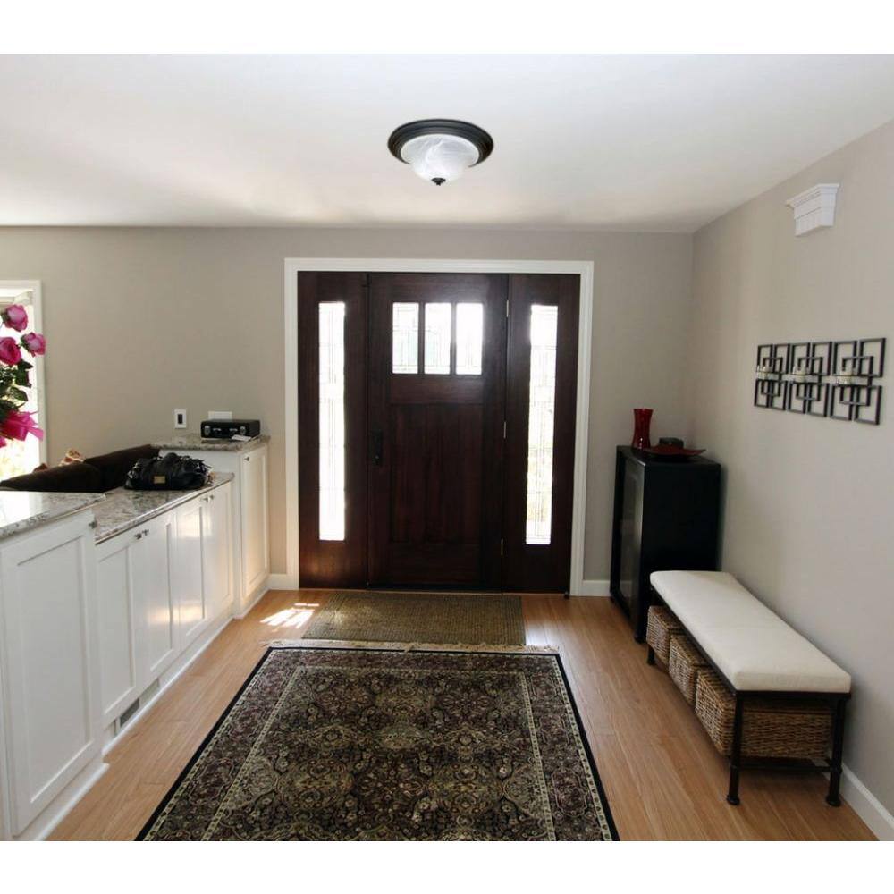 2-Light Textured Flat Black Flush Mount with Alabaster Swirl Glass - Hercitys