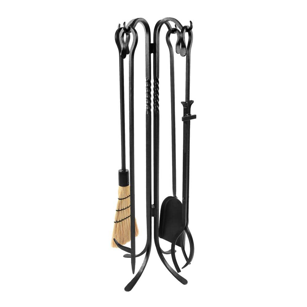 33 in. Tall 5-Piece Black Shepherd’s Hook II Mini Fireplace Tool Set - Hercitys