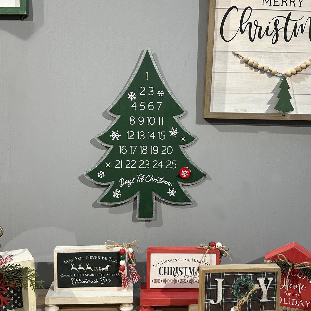 17 .13 in. Green Metal Christmas Tree Advent Calendar Days Until Christmas Wall Decor - Hercitys