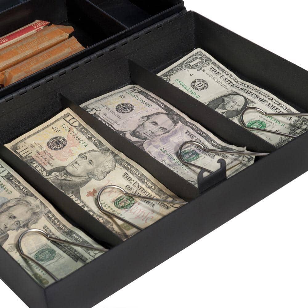 0.13 cu. ft. Steel Cash Box 4 Bill Holder and 6 Compartment Tray Safe with Combination Lock, Black - Hercitys