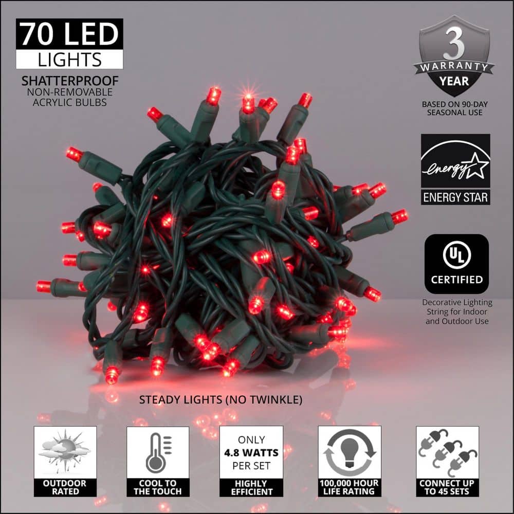 24 ft. 70-Light Red 5 mm LED Mini Light Set - Hercitys