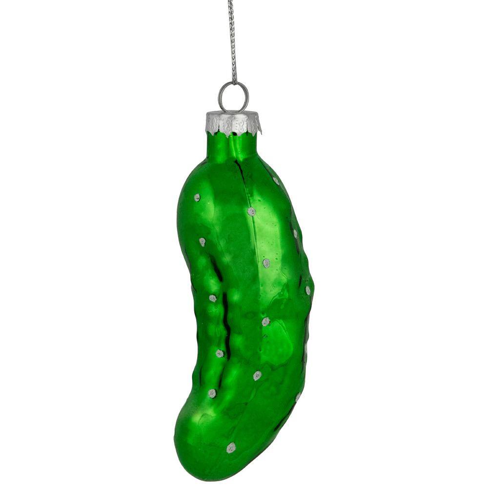 4 in. Shiny Green Pickle Hanging Glass Christmas Ornament - Hercitys